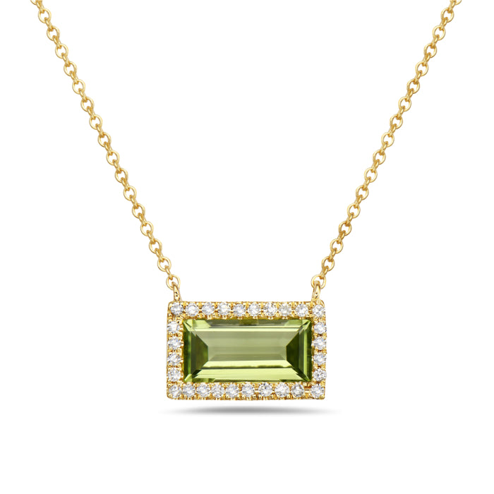 14K Yellow Gold Peridot & Diamond Halo Necklace