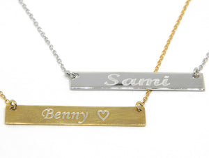 Custom Engraved Sterling Silver Gold Plated Bar Necklace on Cable Link Chain