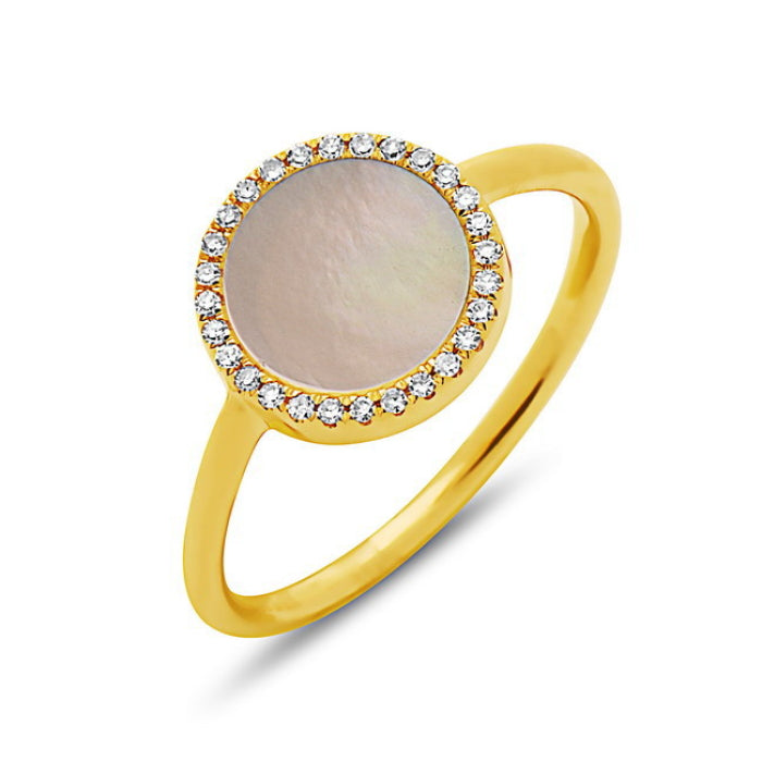 14K Yellow Gold Mother of Pearl & Diamond Ring