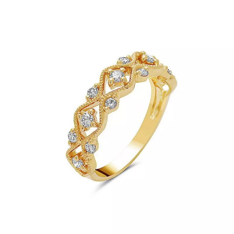 18K Yellow Gold Diamond & Milgrain Ring