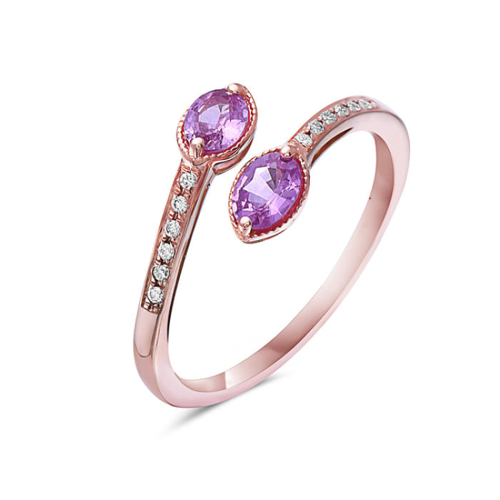 14K Rose Gold Pink Sapphire & Diamond Bypass Ring