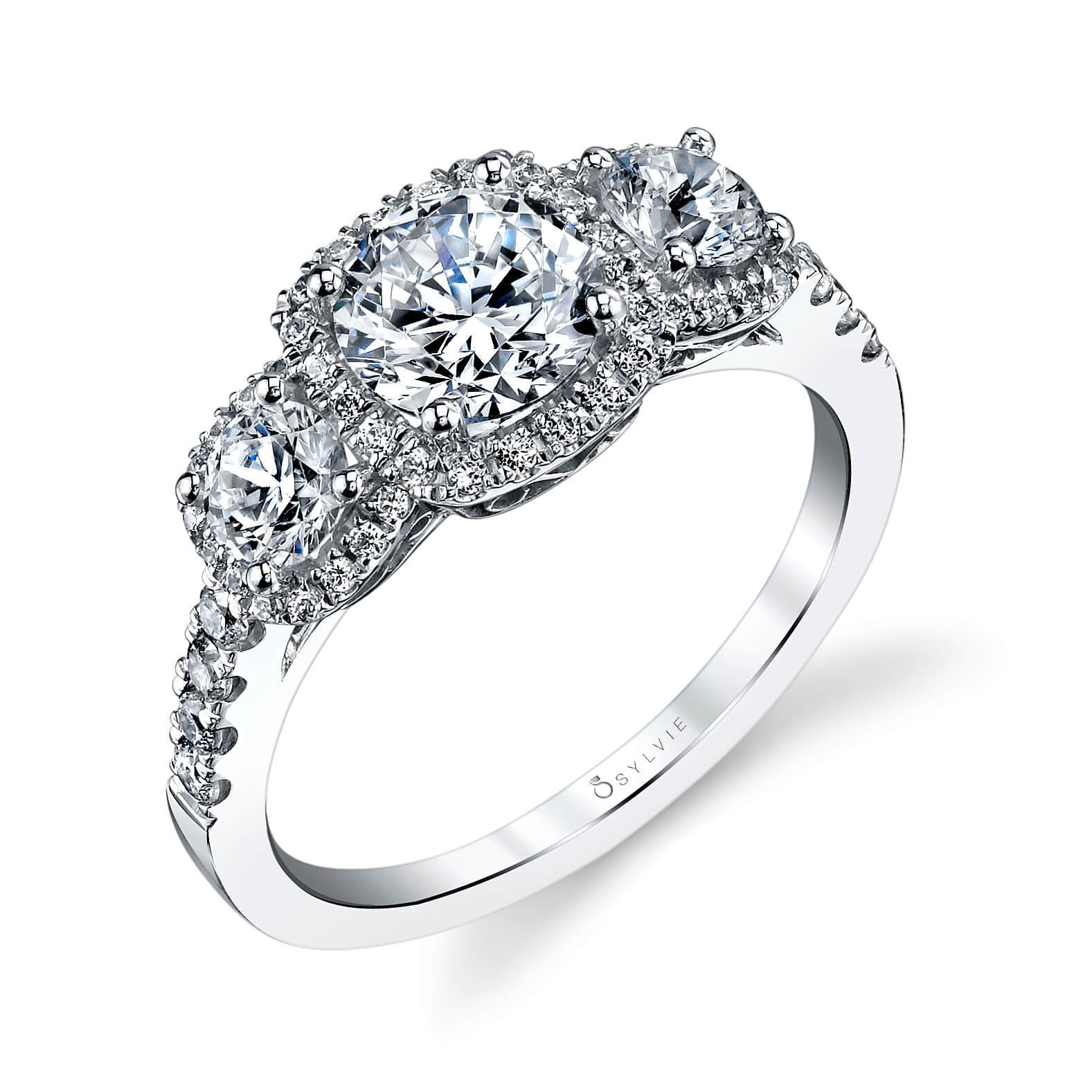 Sylvie Hannela -Three Stone Cushion Shape Engagement Ring S1165S