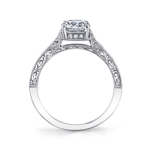 Sylvie 14K White Gold Hand Engraved Round Engagement "Envie" Ring