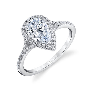 Sylvie 14K White Gold Pear Shaped Halo Engagement "Alexandra" Ring