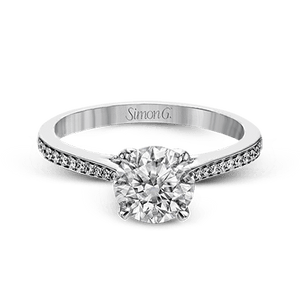 18K White Gold Diamond Engagement Ring with Thin Cathedral Shank by Simon G. Jewelry