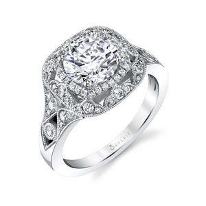 Sylvie 14K White Gold Vintage Inspired Engagement "Jade" Ring