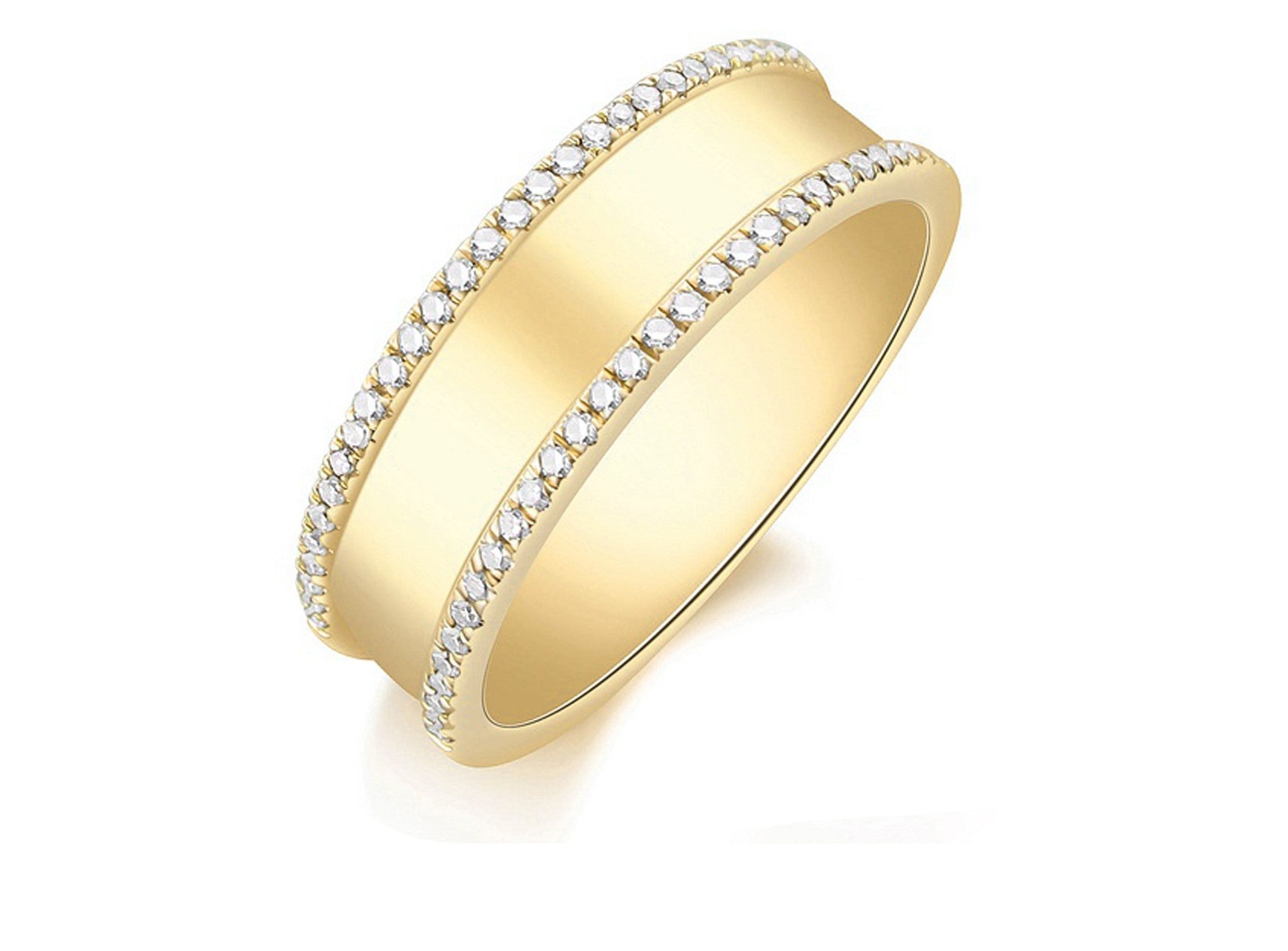 14K Yellow Gold Wide Band with Pave Diamond Edges