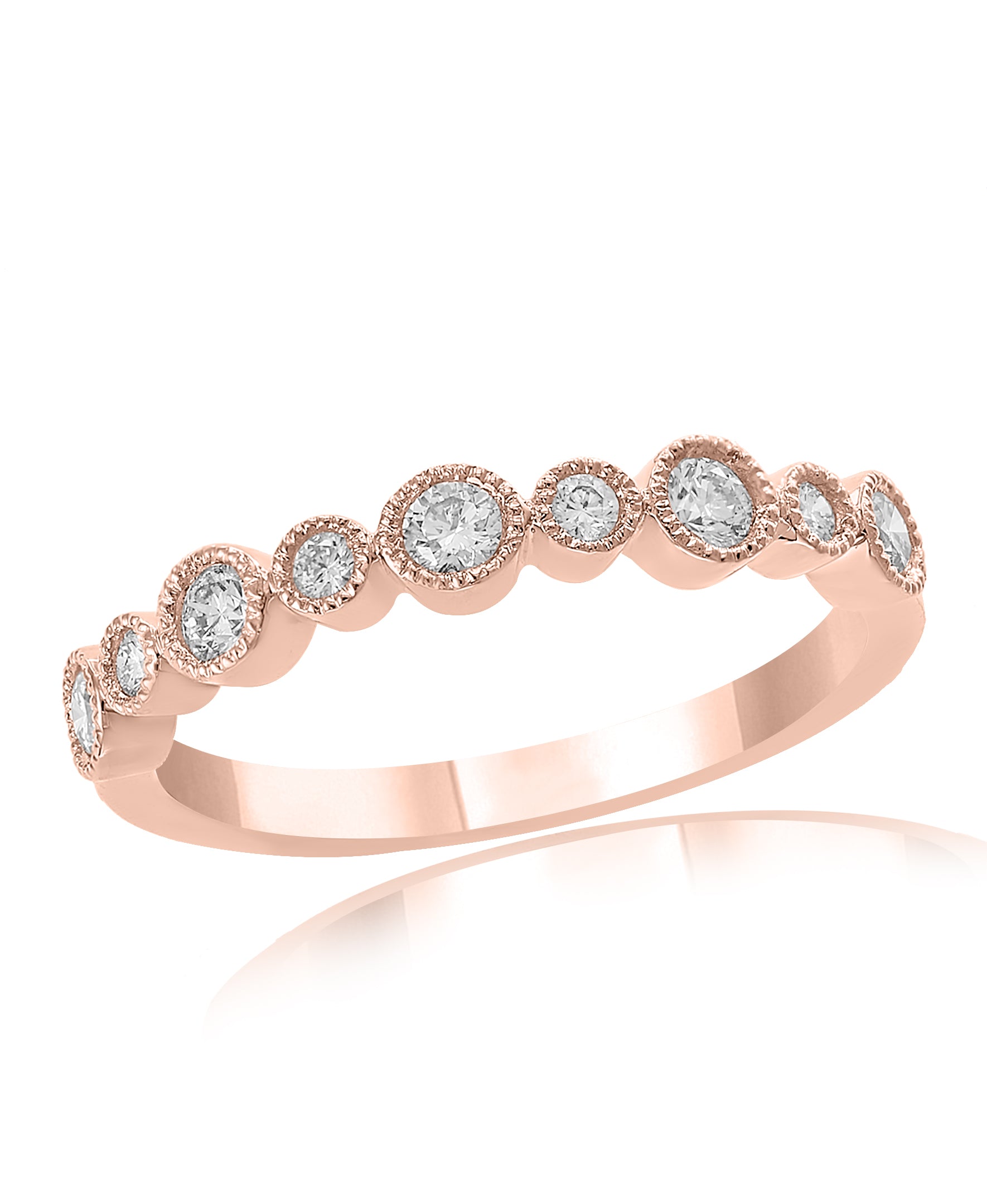 14K Rose Gold Bezel Set Diamond Ring with Milgrain Accents