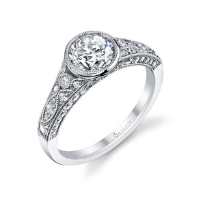 Sylvie 14K White Gold "Barbara" Vintage Bezel Set Diamond Engagement Ring