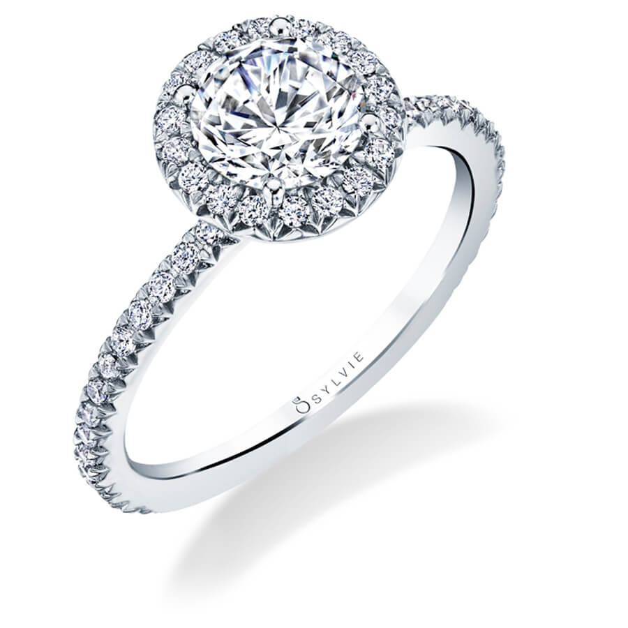Sylvie 14K White Gold "Vivian" Round Diamond Halo Engagement Ring