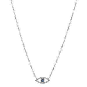 14K White Gold Evil Eye Diamond & Sapphire Necklace