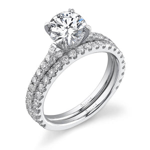 Sylvie 18K White Gold Diamond Engagement Ring with Diamond Encrusted Head