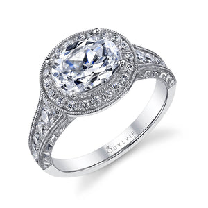 Sylvie 14K White Gold Oval Diamond East/West Halo Engagement Ring