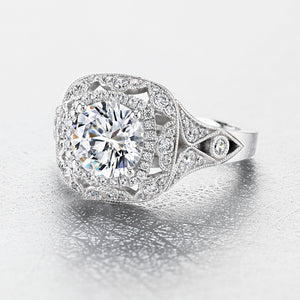 Sylvie 14K White Gold Vintage Inspired Engagement "Jade" Ring