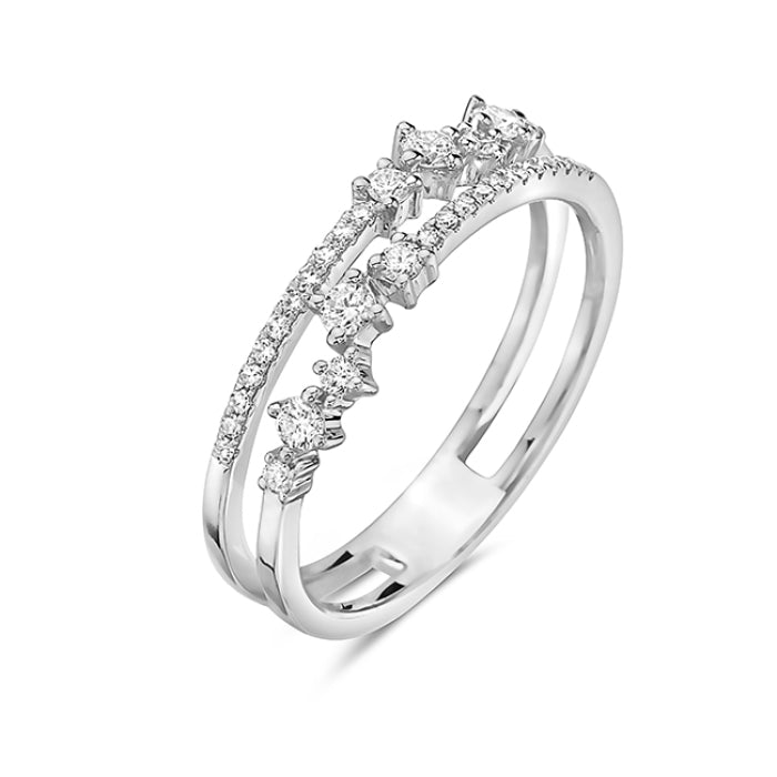 14K White Gold Double Row Diamond Ring