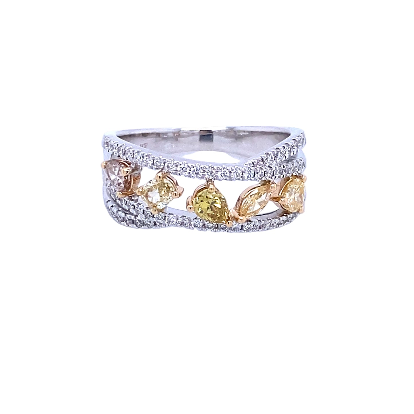 14K White Gold Natural Fancy Color Diamond Crossover Ring