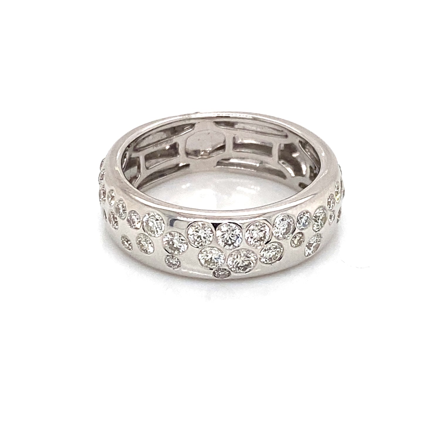 14K White Gold Diamond "Bubble" Wide Ring