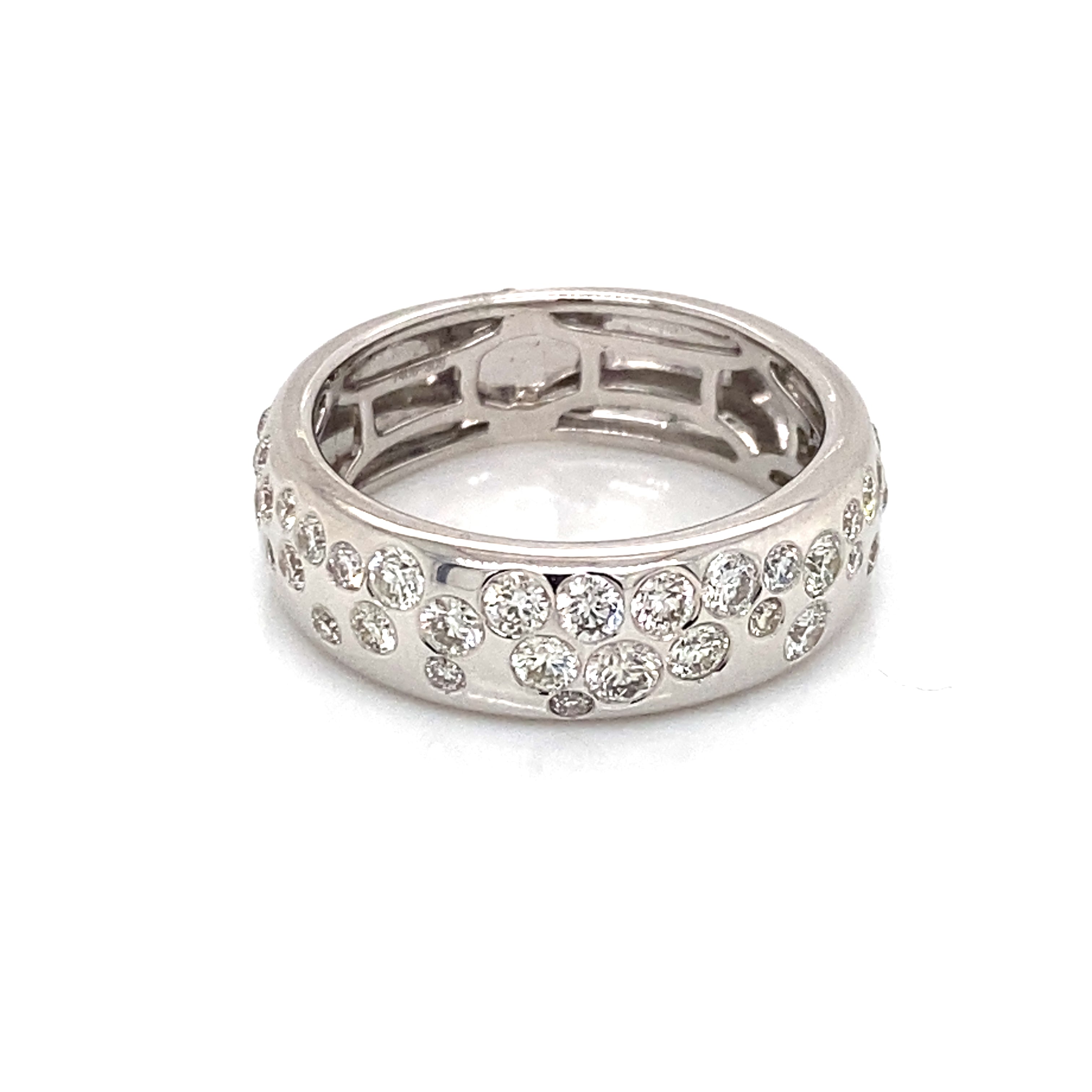 14K White Gold Diamond "Bubble" Wide Ring