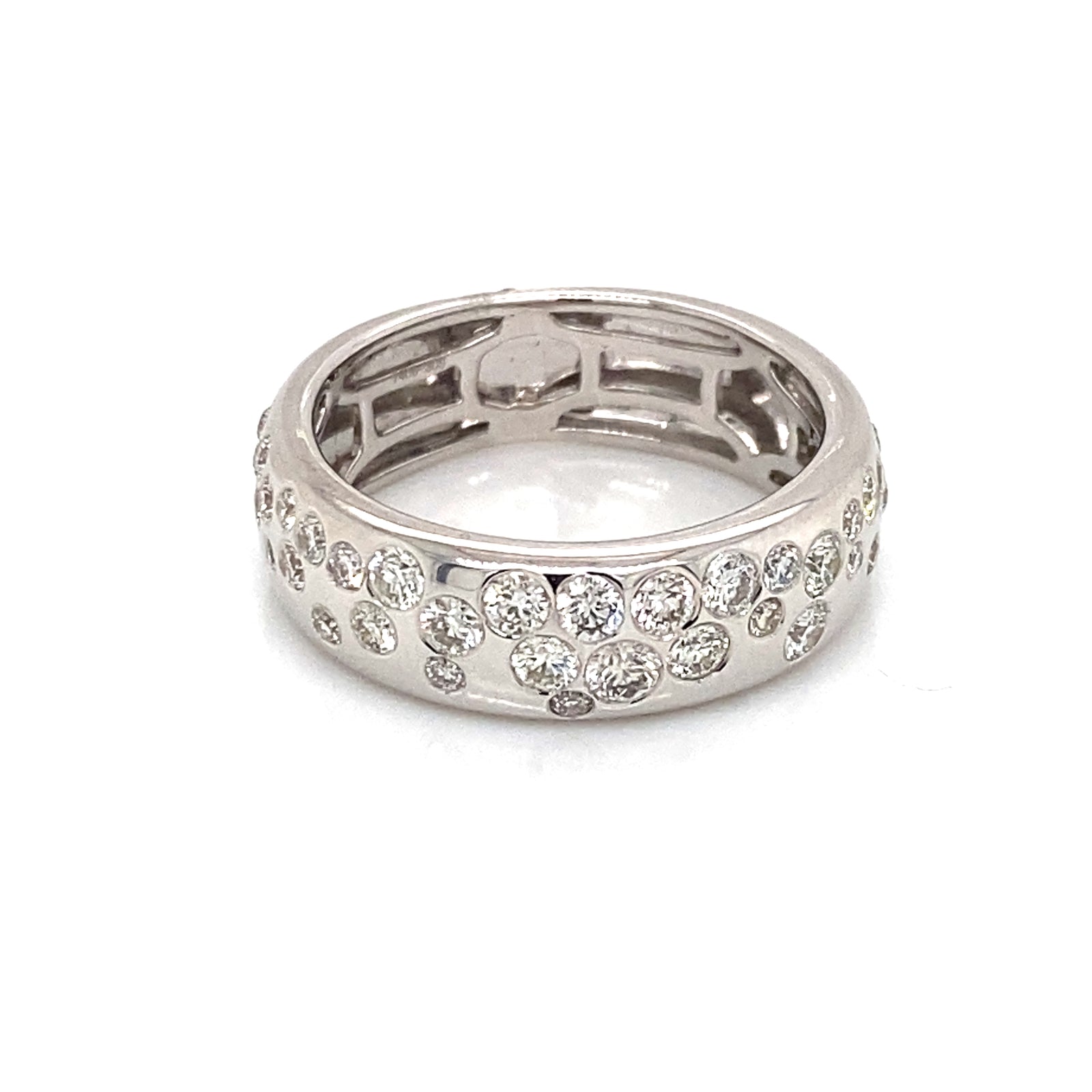 14K White Gold Diamond "Bubble" Wide Ring