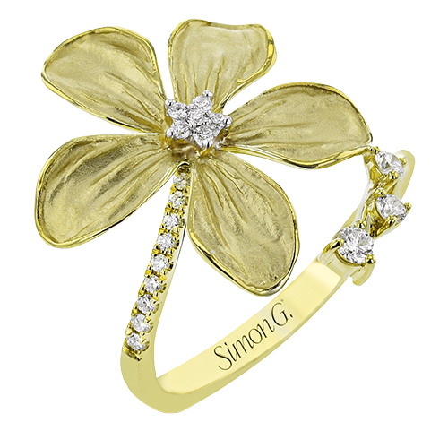 18K Yellow Gold Flower Bypass Diamond Ring by Simon G. Jewelry