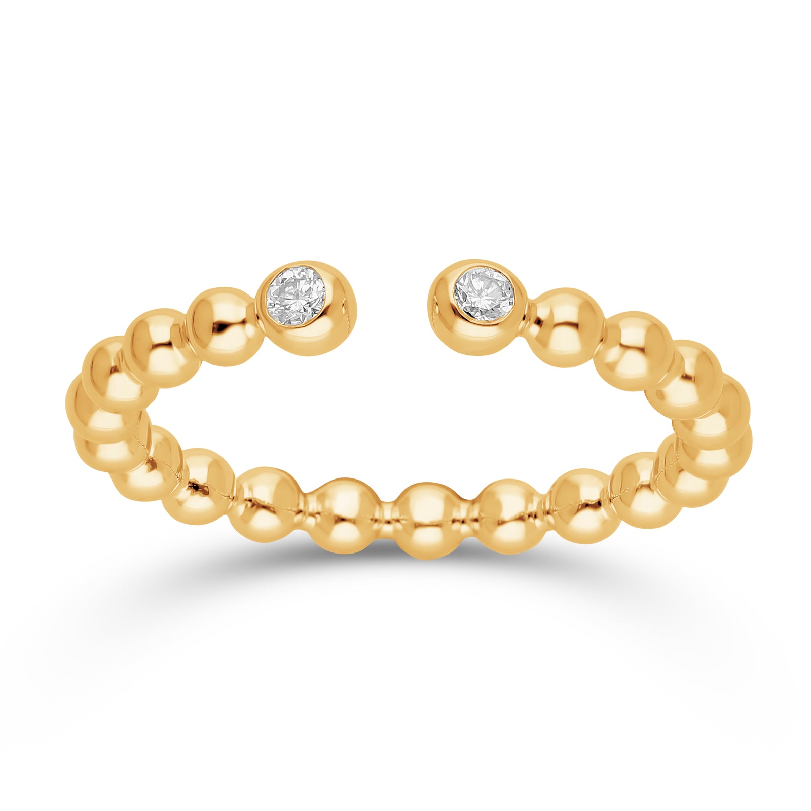 14K Yellow Gold Beaded Diamond Cuff Ring