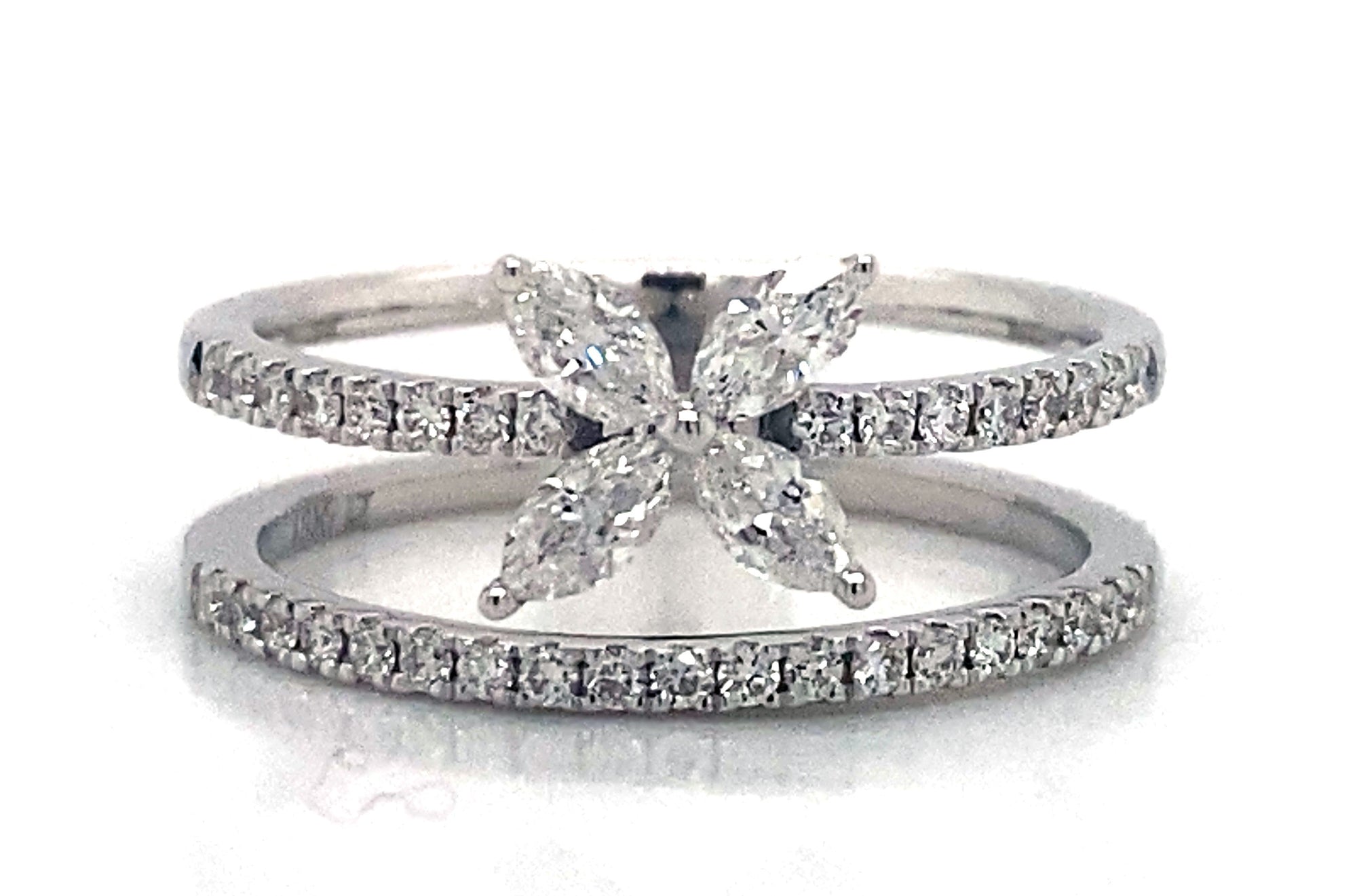 18K White Gold Marquise & Round Diamond Double Row Ring