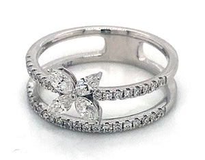 18K White Gold Marquise & Round Diamond Double Row Ring