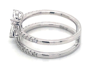 18K White Gold Marquise & Round Diamond Double Row Ring