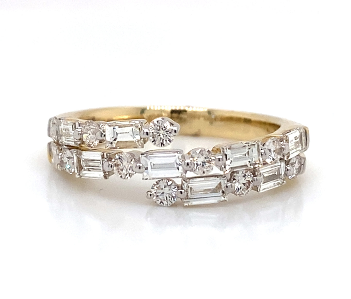 14K Yellow Gold Diamond Baguette & Round Bypass Ring