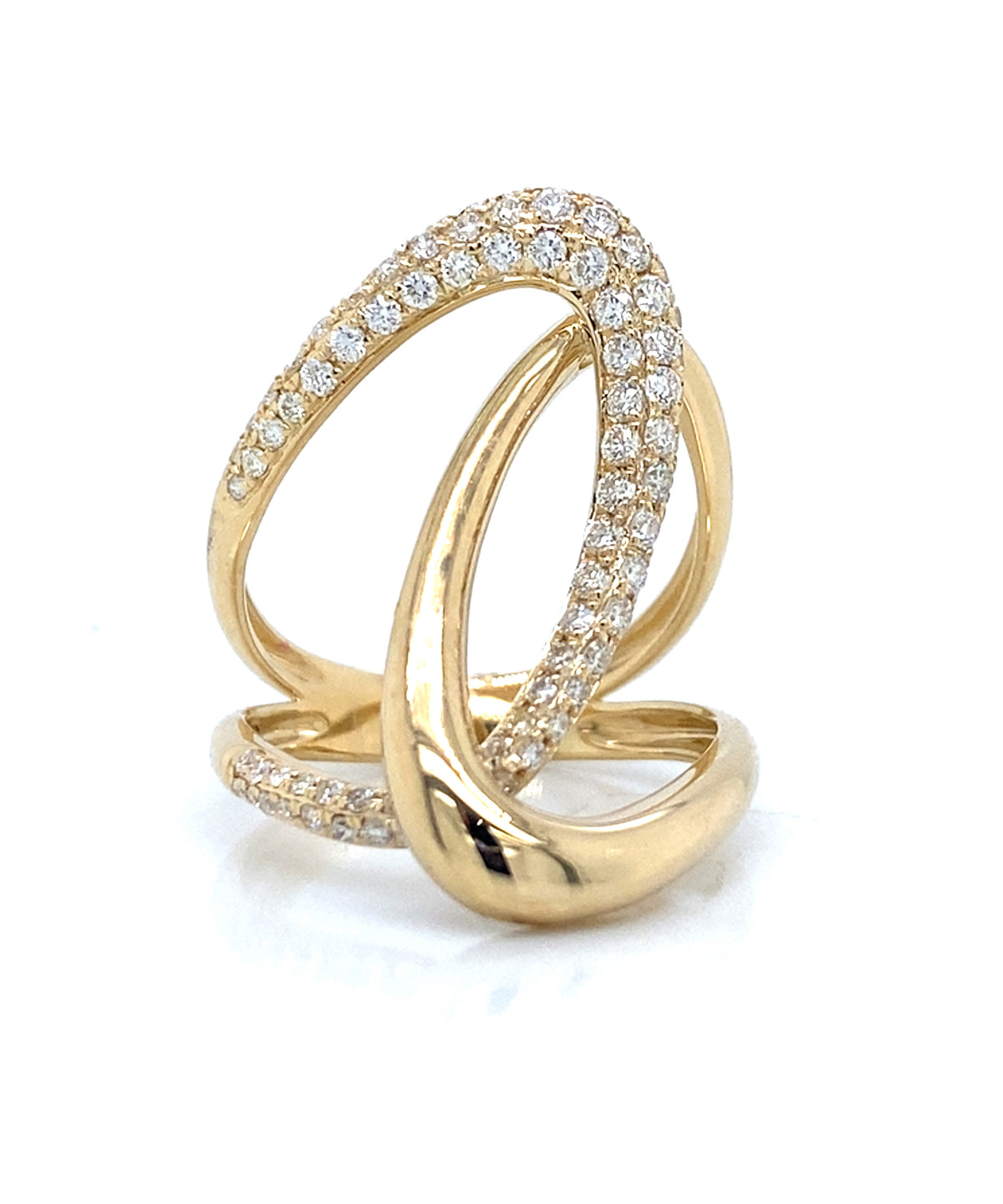 14K Yellow Gold Freeform Diamond Pave Interlocking Ring
