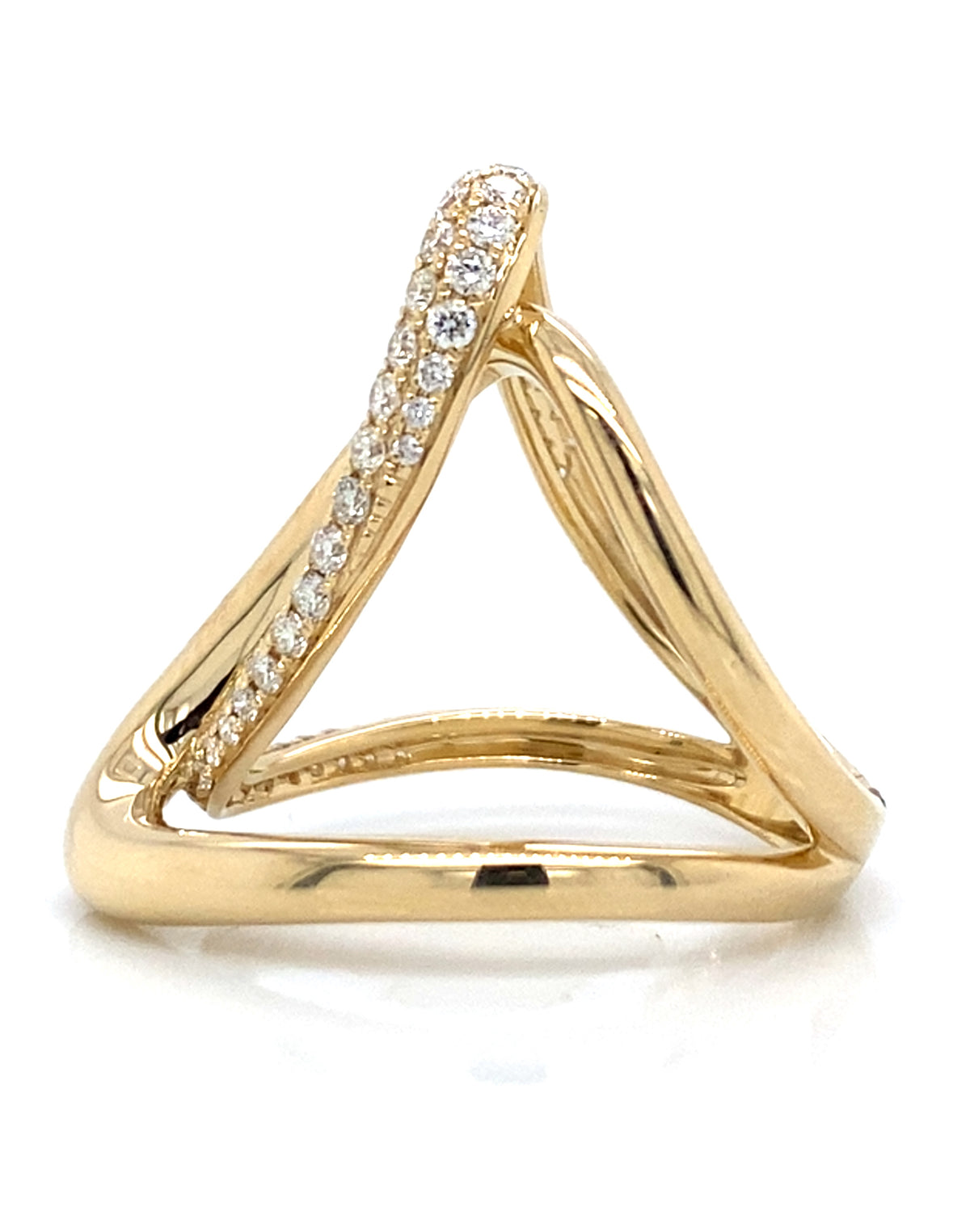14K Yellow Gold Freeform Diamond Pave Interlocking Ring