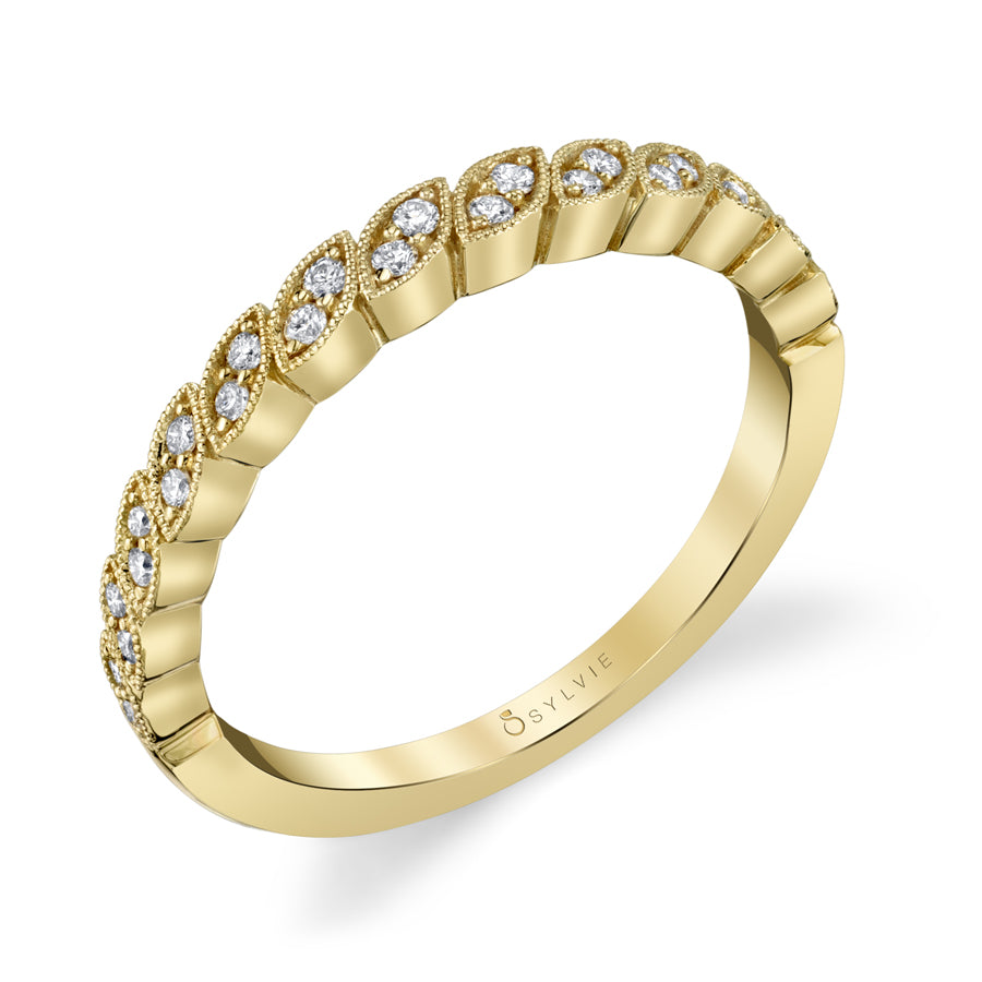 Sylvie 14K Yellow Gold Diamond & Milgrain Design "Tara" Wedding Band