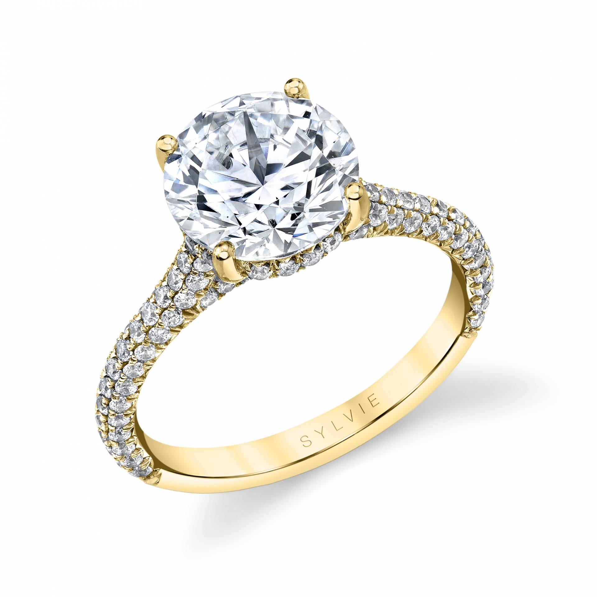 Sylvie 14K Yellow Gold Triple Row Diamond Pave "Peighton" Engagement Ring