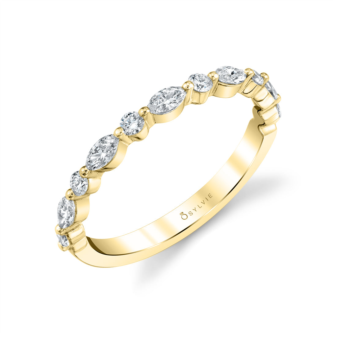 Sylvie 14K Yellow Gold Marquise & Round Diamond Wedding Ring