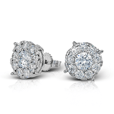 18K White Gold Diamond Cluster Stud Earrings by Simon G. Jewelry