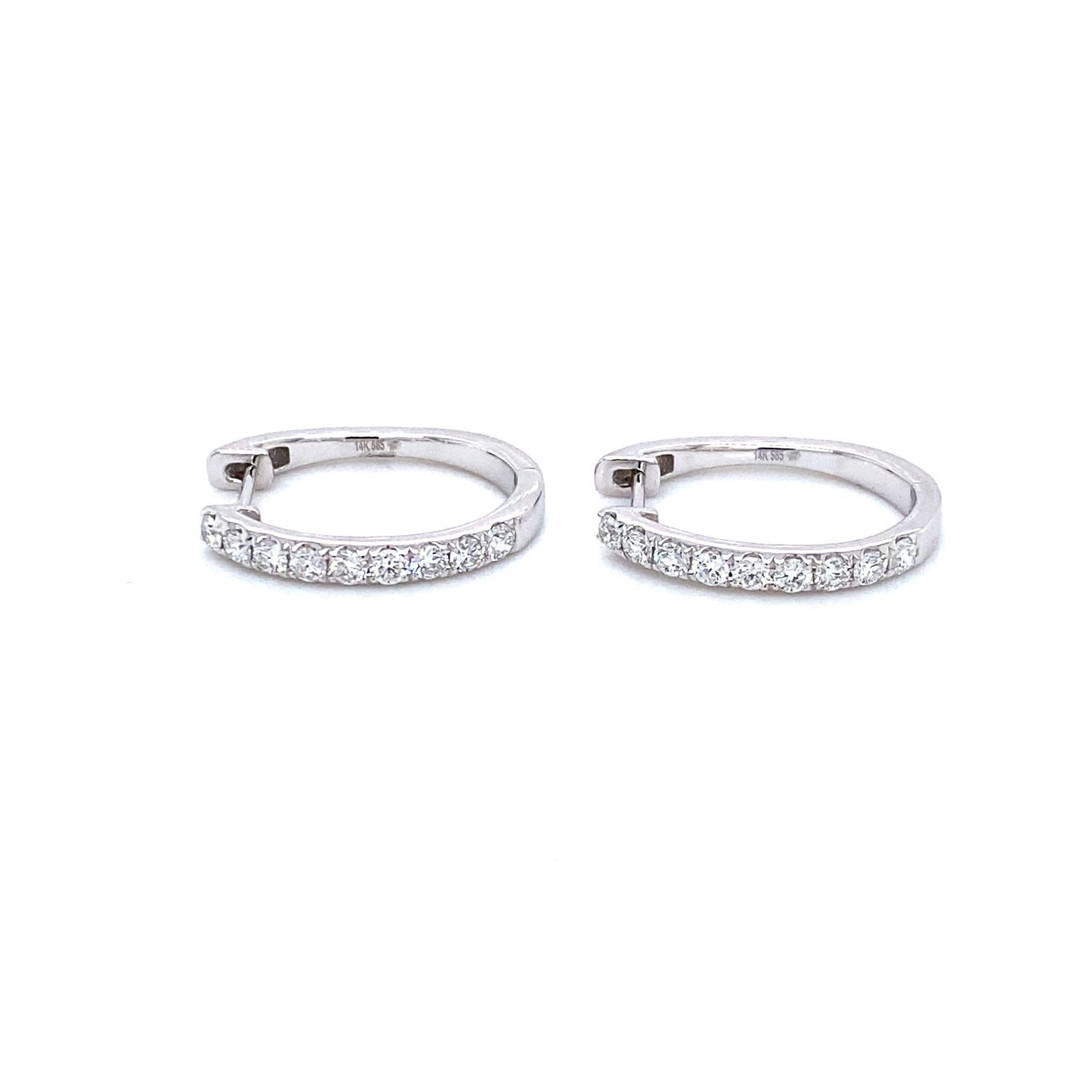 14K White Gold Diamond Oval Hoop Earrings