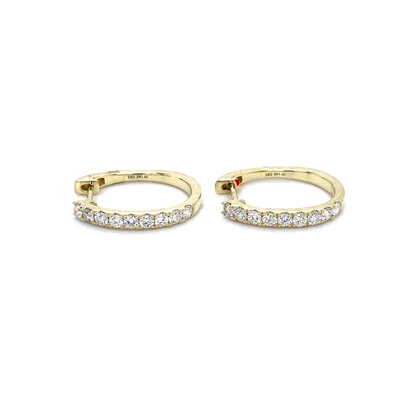 14K Yellow Gold Diamond Oval Hoop Earrings