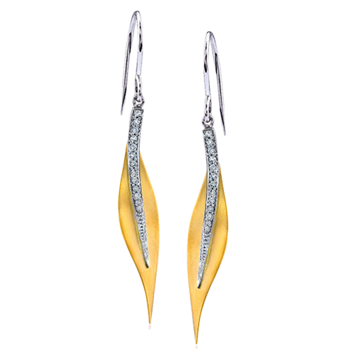 Simon G 18K Two Tone Diamond Leaf Matte Style Drop Earrings