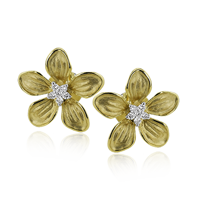 Simon G 18K Two Tone Gold Diamond Flower Stud Earrings