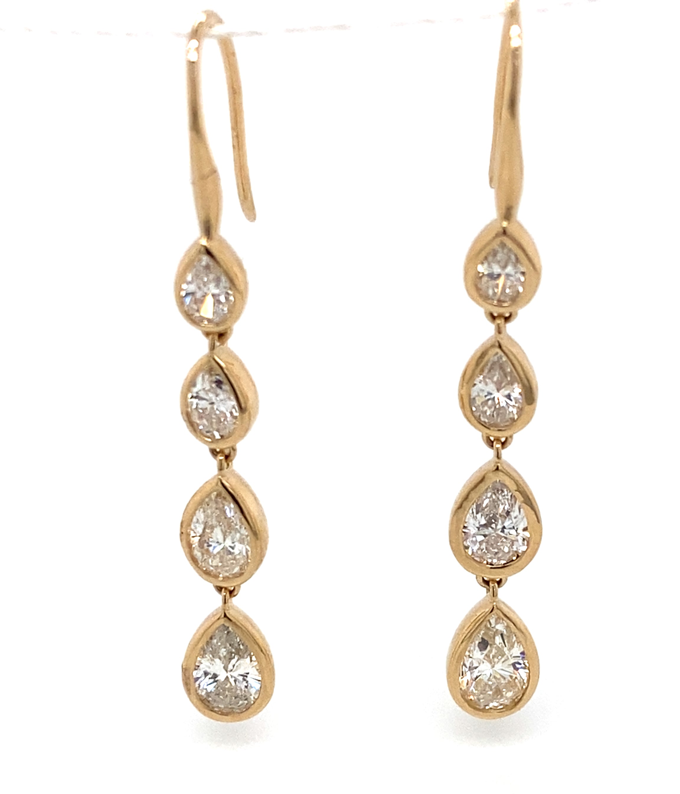 14K Yellow Gold Diamond Pear Cut Bezel Drop Earrings