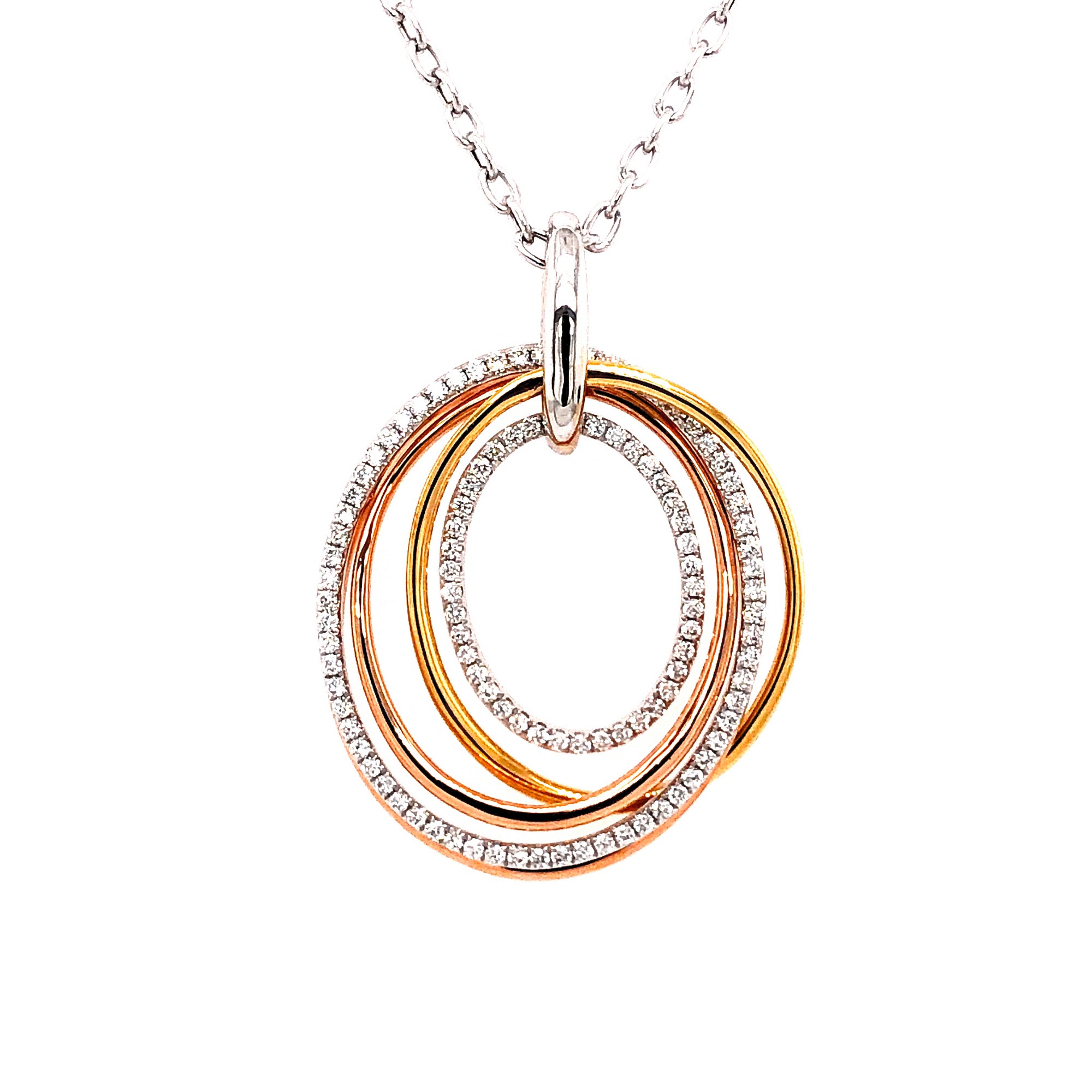 18K Tri-Color Diamond Oval Interlocking Necklace