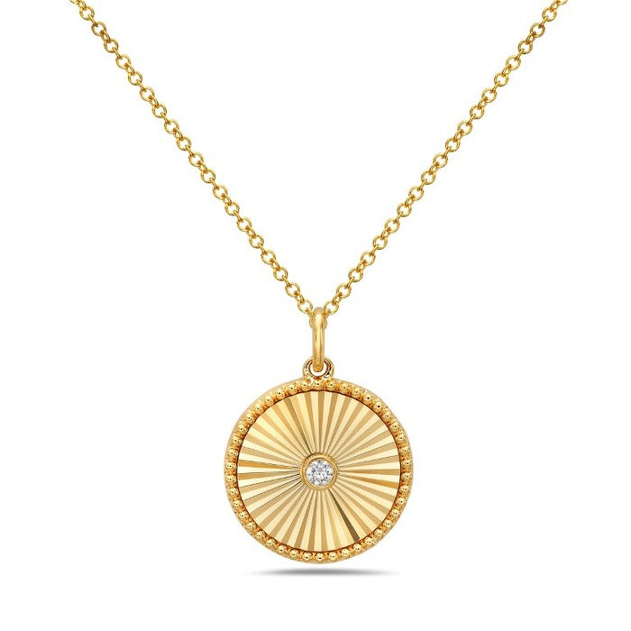 14K Yellow Gold Round Fluted Diamond Pendant