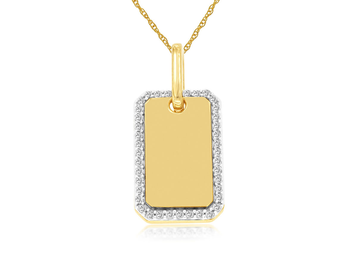 14K Yellow Gold Tag & Diamond Necklace