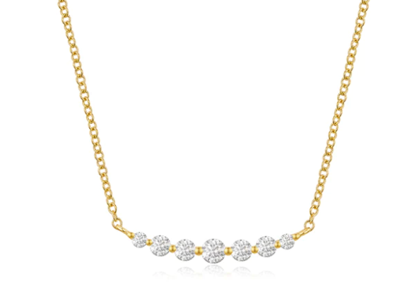 14K Yellow Gold Seven Diamond Station Necklace