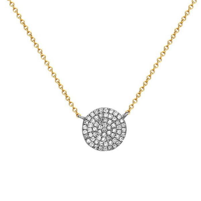 14K Yellow & White Gold Round Diamond Cluster Necklace