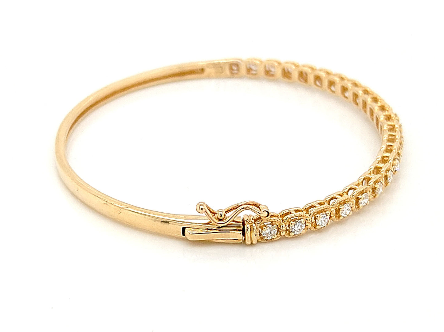 14K Yellow Gold Diamond Diamond Bangle Bracelet With Milgrain Edges