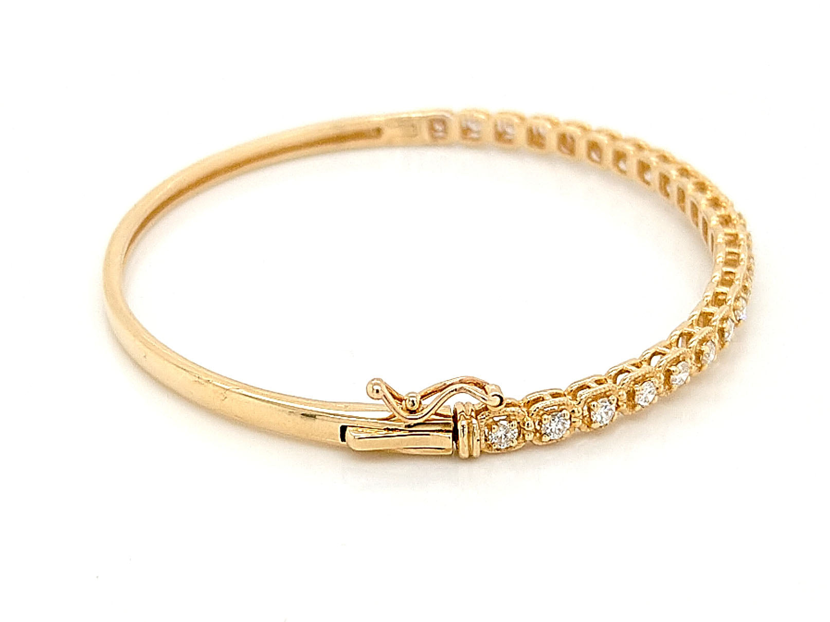 14K Yellow Gold Diamond Diamond Bangle Bracelet With Milgrain Edges