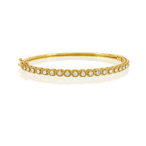 14K Yellow Gold Diamond Diamond Bangle Bracelet With Milgrain Edges