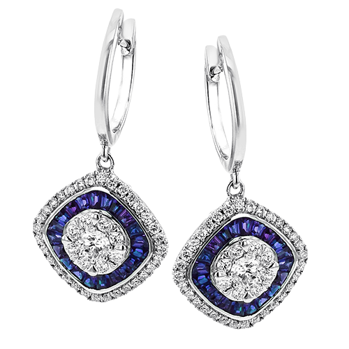 18K White Gold Blue Sapphire & Diamond Drop Earrings by Simon G. Jewelry