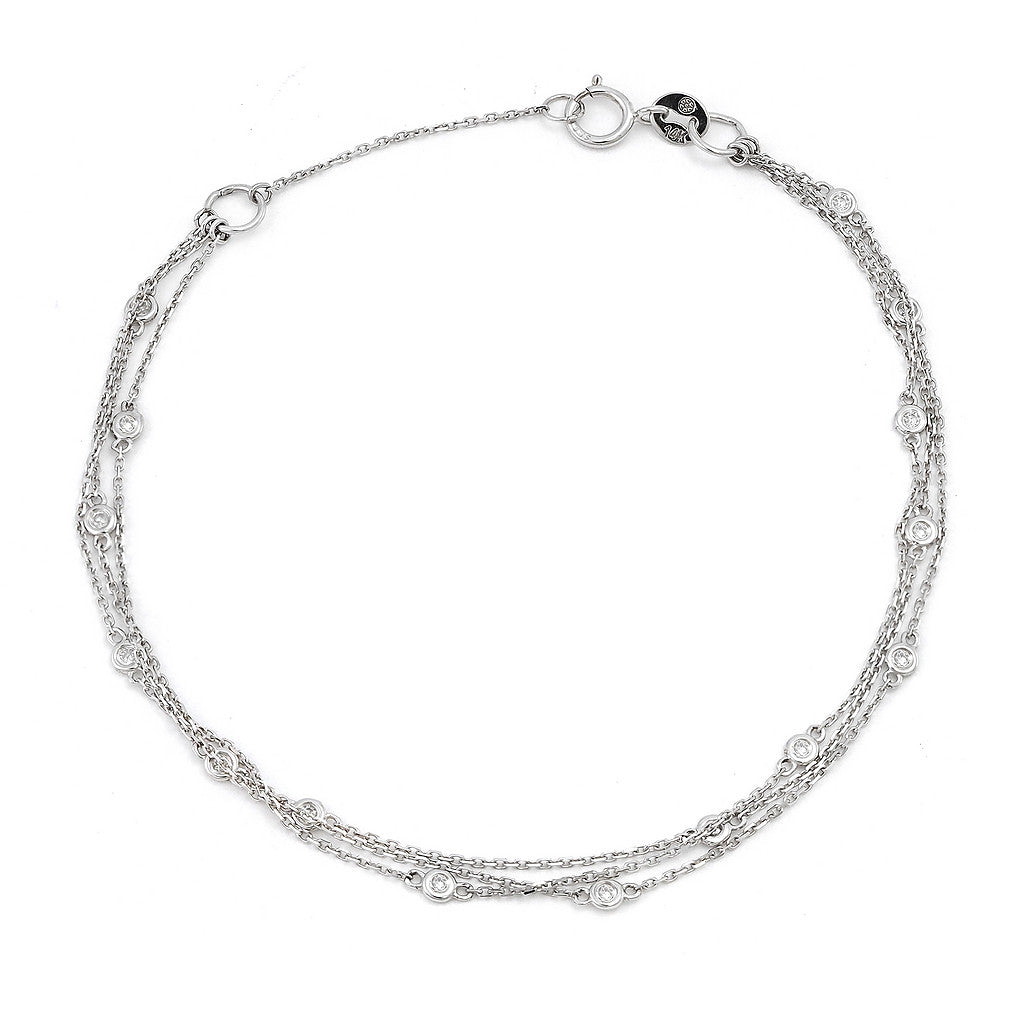 14K White Gold Triple Row Diamond By The Yard Bracelet